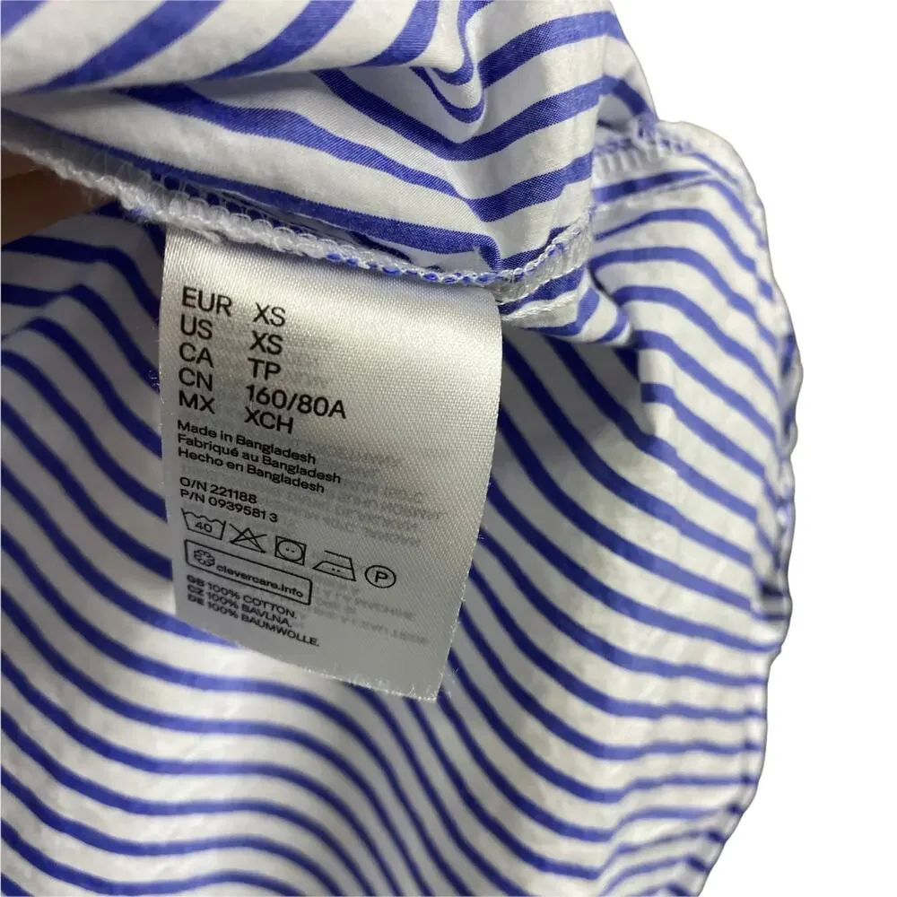 H&M Women's XS Shirt Blouse Blue & White‎ Striped Button Down 100% Cotton